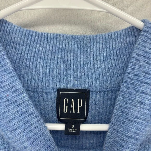 Gap women’s small Waffle-Knit Mockneck Sweater Blue Soft Cozy boxy pullover - Picture 4 of 11